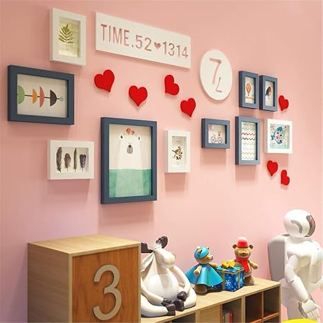 Amazon Co Jp 複数のフォトフレーム 縦型または横型 再利用可能な12枚のハート型無垢材のモダンなウォールフォト木製フォトフレームセット ホーム キッチン