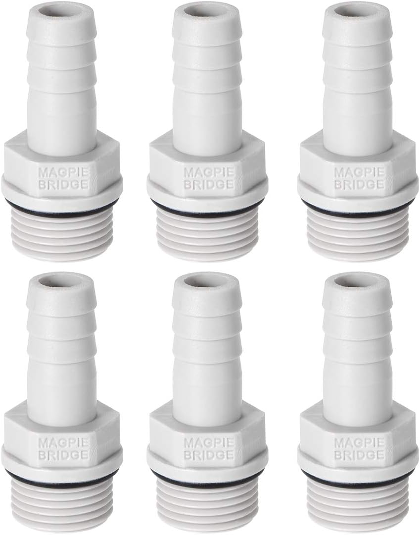 sourcing map PVC Barb Hose Fitting Connector Adapter 10mm or 25/64" Barbed x G3/8 Male Pipe 6pcs, Gray, 25/64" x G3/8