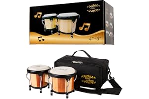 Glory Bongo Drums 4” and 5” Wood Percussion Instrument Bongos with bag and tuning Key,Double Color