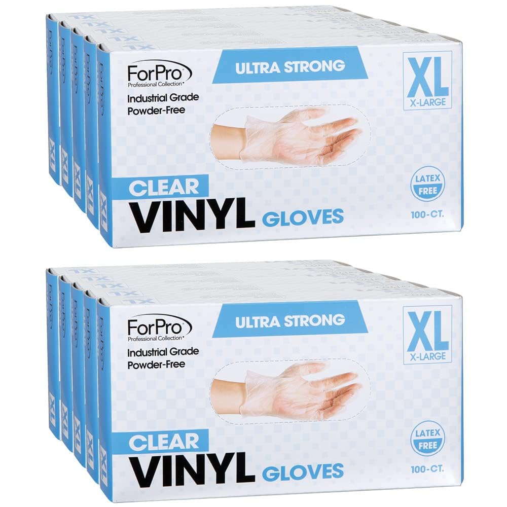 Photo 1 of ***FACTORY SEALED*** ForPro Disposable Vinyl Gloves, Clear, Industrial Grade, Powder-Free, Latex-Free, Non-Sterile, Food Safe, 2.75 Mil. Palm, 3.9 Mil. Fingers, X-Large, 100-Count (Pack of 10)