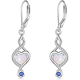 ZADIUA Opal Earrings Sterling Silver Infinity Heart Dangle Earrings Opal Jewelry for Women Mom