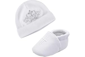ESTAMICO Baby Newborn Soft Sole Shoes with White Embroidered Bib or Hat Set