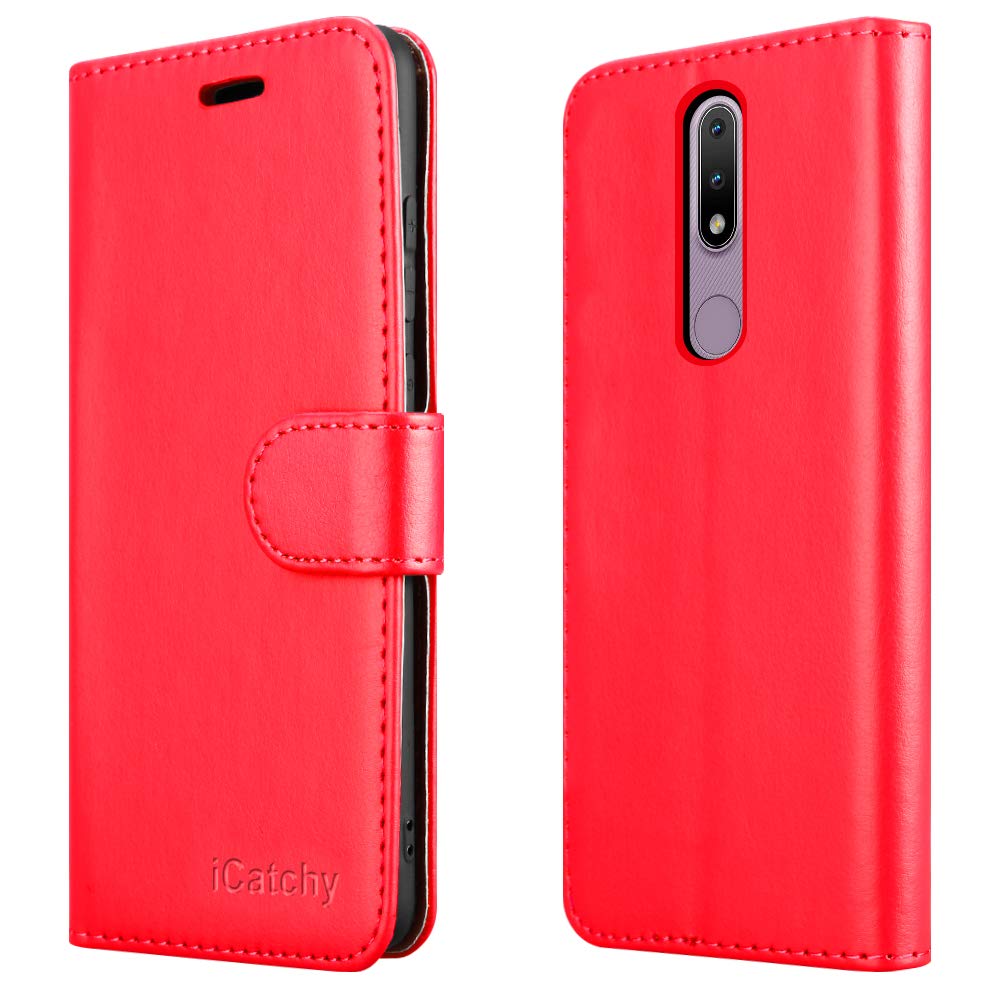 iCatchy For Nokia 2.4 Case Leather Wallet Book Flip Folio Stand View Cover Pouch for Nokia 2.4 (6.5'') Phone Case (Red) — image 1