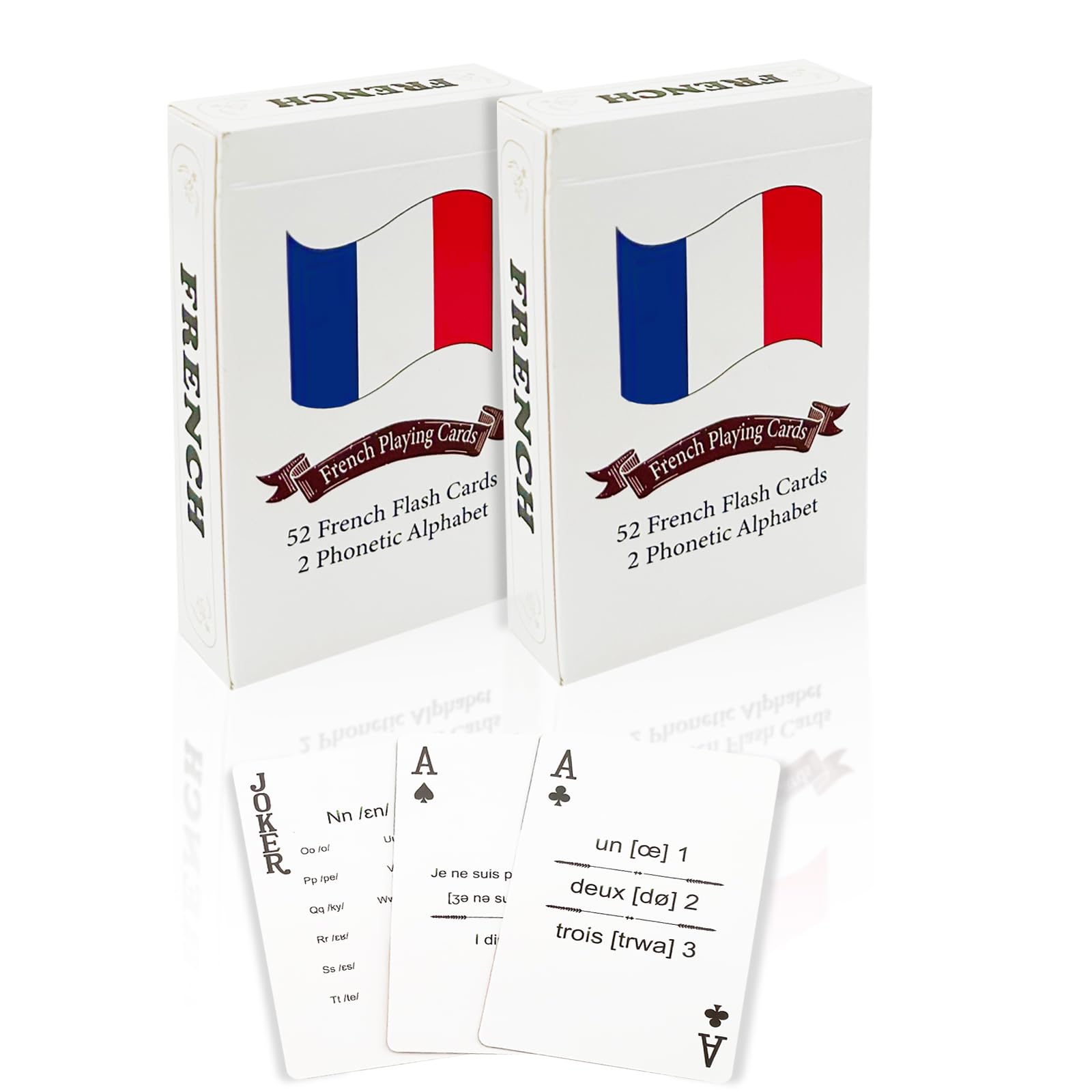 Photo 1 of 2 Decks French Playing Cards, French Flash Cards, French Flashcards, French Card Games, French Poker Cards, French Deck of Cards Fun Play [52 French Vocabulary & 2 Phonetic Symbols]
