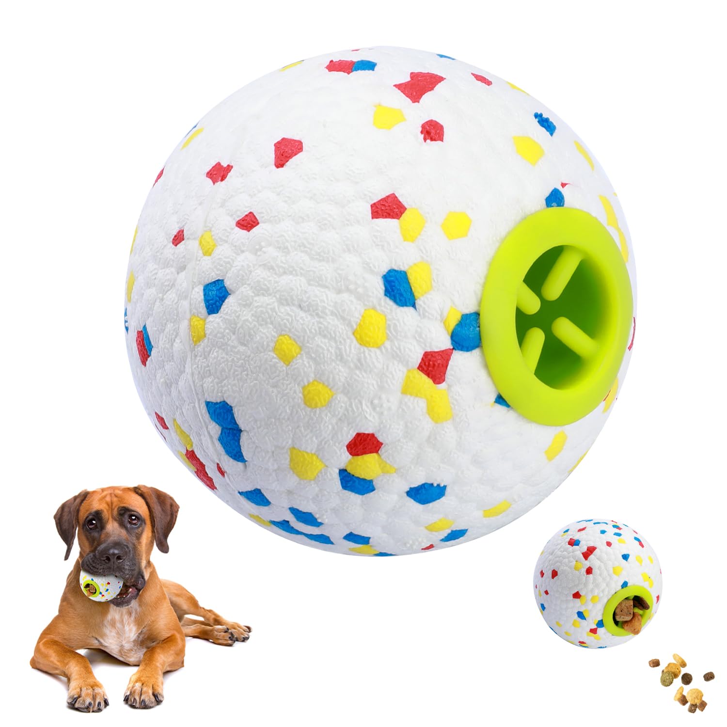 Photo 1 of OUTFAC Dog Ball - High Bouncy Tennis Ball, 3.15" Treat Dispensing Dog Puzzle Toy for Teeth, Slow Feeder, IQ Training & Playing