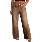 Eytino Women's Plus Size Wide Leg Jeans Elastic High Waist Stretchy Raw Hem Denim Pants with Pockets(1X-5X)