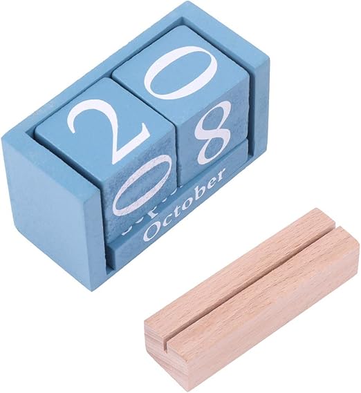 Amazon Co Jp 木製 万年カレンダー ナチュラル ウッド カードスタンド インテリア おしゃれ ブロック 卓上 ブルー ホビー