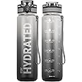 Sahara Sailor Water Bottle 32oz, Durable and Leakproof Water Bottles Motivational with Time Marker, Tritan, BPA Free, Wide Mouth with Easy Clean Brush for Gym, Travel, Home, School, Office (1 Bottle)