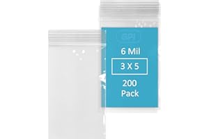 GPI POLY GPI - 6 Mil, Extra Heavy-Duty, 3" x 5" Clear Plastic Reclosable Zip Bags, Puncture-Resistant, Strong Resealable Poly Bags, With Lock Zipper Seal, For Screws, Nuts, Bolts & Constuction, 200 Count