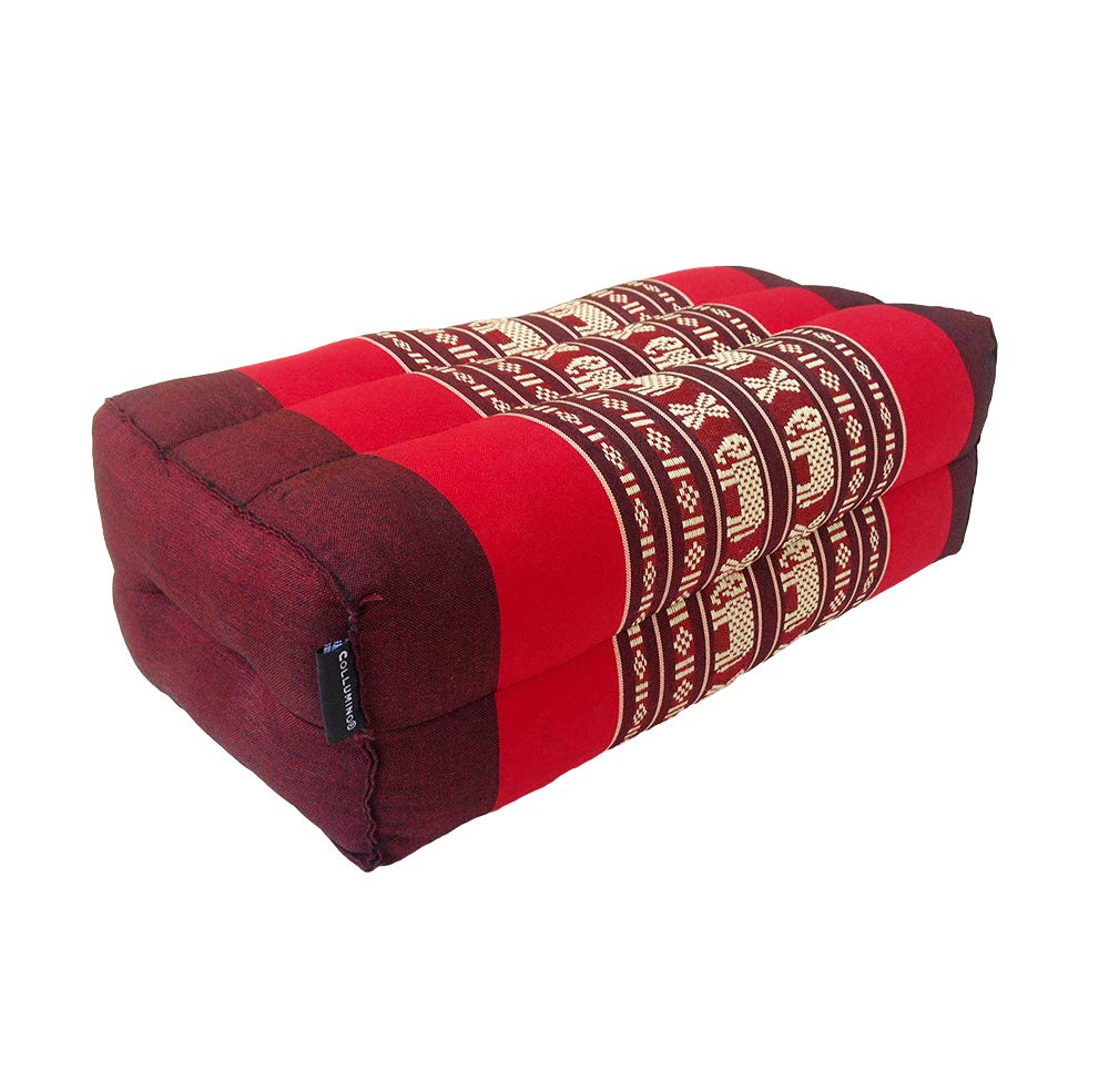 Traditional Thai Kapok Yoga Support Block Cushion Meditation Pillow size 35 x 15cm (Red with Elephants)