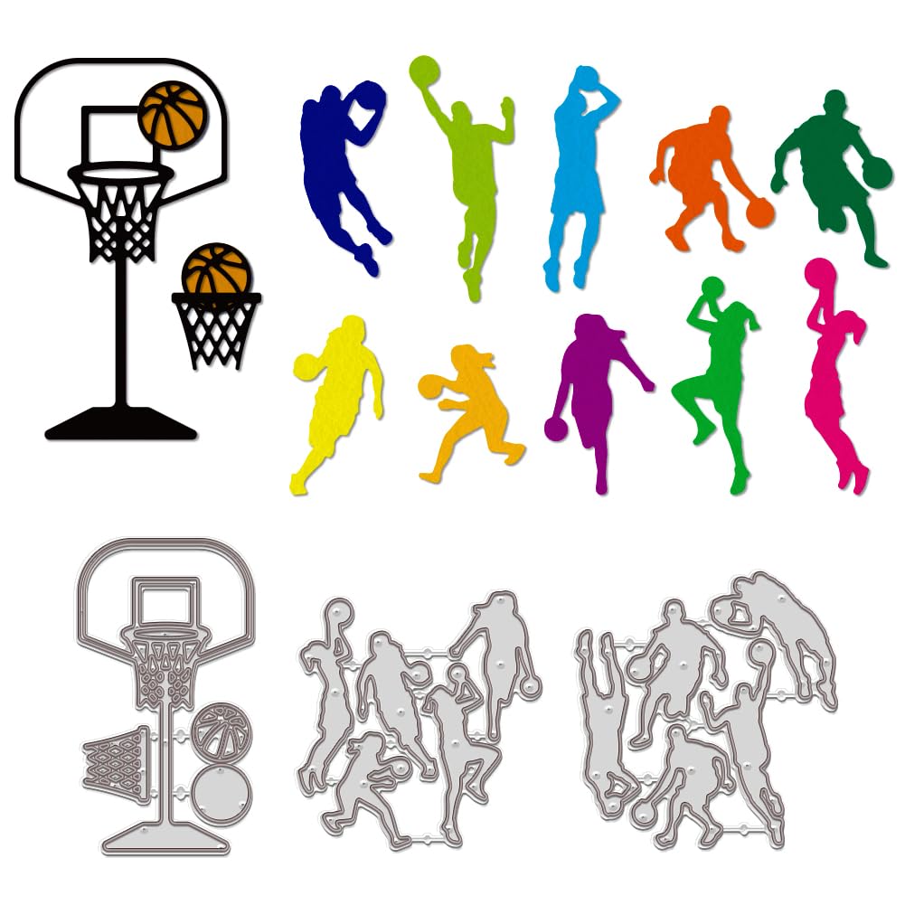 WADORN 3Pcs Basketball Team Cutting Dies for Cards, Basketball Sports Metal Cutting Die Cuts Basketball Player Theme Cutting Dies Stencils for DIY Scrapbooking Photo Album Decorative DIY Paper Cards