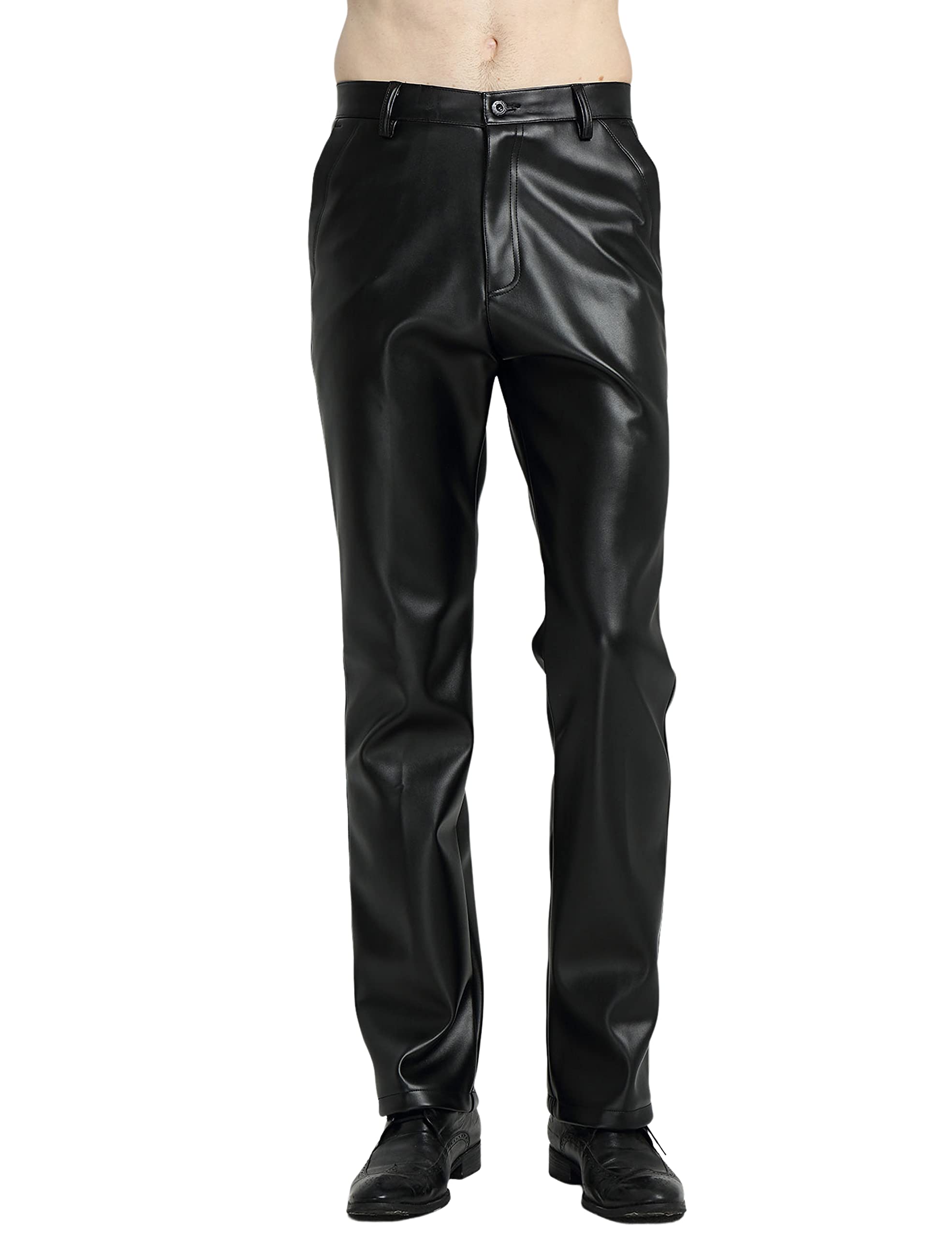 Photo 1 of Yeokou Mens Business Casual High Waist Straight Leg PU Faux Leather Biker Pants (38, Black(Straight Leg))