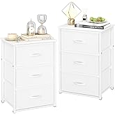 DAOUTIME 2 Set of Nightstand with 6 Storage Drawers, White Bed Bedside Table with Wooden Top, Night Stand for Bedroom, Small Side Table for Living Room, Stackable Storage Drawers for Closet
