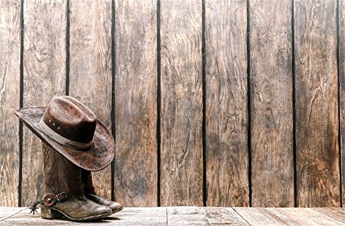 Leowefowa 7X5FT Vinyl Western Cowboy Backdrop Shabby Boots Hat Vintage Grunge Stripes Wood Floor Shabby Chic Texture Historic Culture Photography Background Kids Adults Photo Studio Props