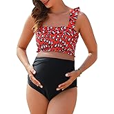 Summer Mae Maternity High Waist Bikini Swimsuit Two Piece Ruffled Hem Cute Bathing Suit Floral Pregnancy Swimwear