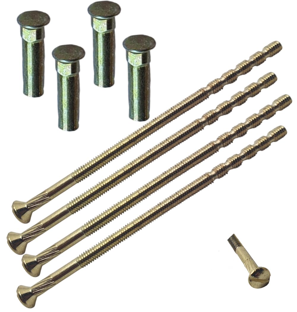 M4 x 90mm Brass Door Handle SLOTTED Screws with Brass Security Bolt Carriage Sleeve Male to Female Connecting Screws for Door Handle, Knobs Escutcheons and Others (Pack of 4)
