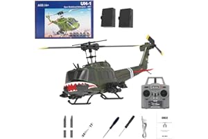 Wodoochey C032 UH-1 Huey RC Helicopter for Adults - 1/48 Scale 2.4G 6CH Flybarless Remote Control Helicopter Model, 3D Stunt Flight & High-Precision RC Airplane (Shark Mouth(2 Batteries))
