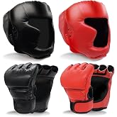 Boxing Gloves and Headgear Set for Adults 2 Pair Gloves and 2 Head Guards | Adult Sparring Gear Set with Open-Palm Gloves and Padded Headgear for Boxing, MMA, Kickboxing and Muay Thai Training.
