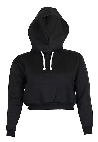 Womens Plain Crop Top Hoodies Black Small in Oman Whizz Fashion