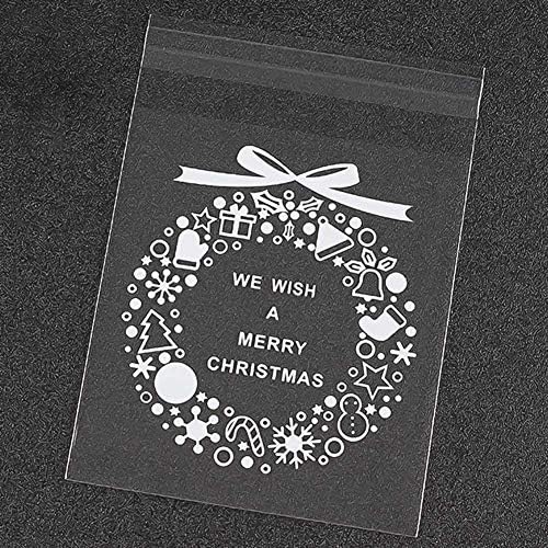 Diriangzi 100 pcs Christmas Treat Bags, Cellophane Treat Bags Sweet Biscuit Cookie Cello Party Favour Gift(1)