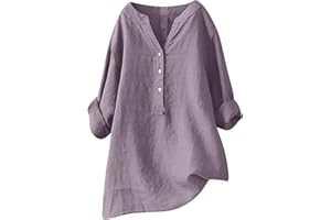 FAVIPT Linen Tops For Women Boho Summer 3/4 Sleeve Crewneck Blouses Tunics Loose Fit Plus Size Soft Tee Shirts 2024 Fashion