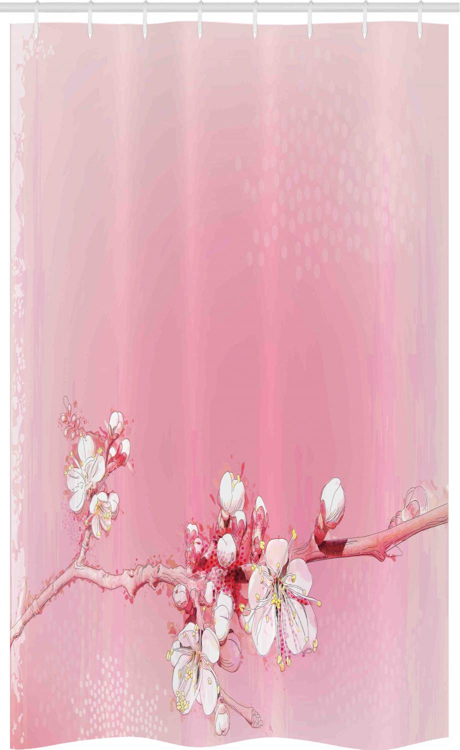 ABAKUHAUS Peach Stall Shower Curtain, Japanese Inspired Cherry Blossom Branch Sakura Flowers in Soft Colored Spring Time, Fabric Bathroom Decor Set with Hooks, 47" x 70", Pink White