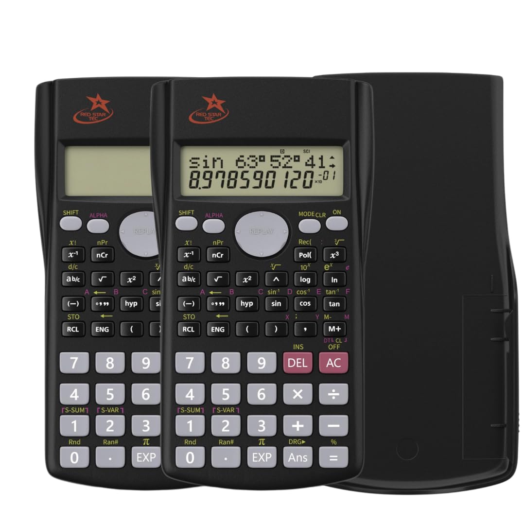 SC 216 Non Graphing Scientific Calculator for School by Red Star Tec – Black Math Calculator with 240 Functions, SAT Exam Ready, 2-Line Display, Trigonometry, Algebra & Statistics Support