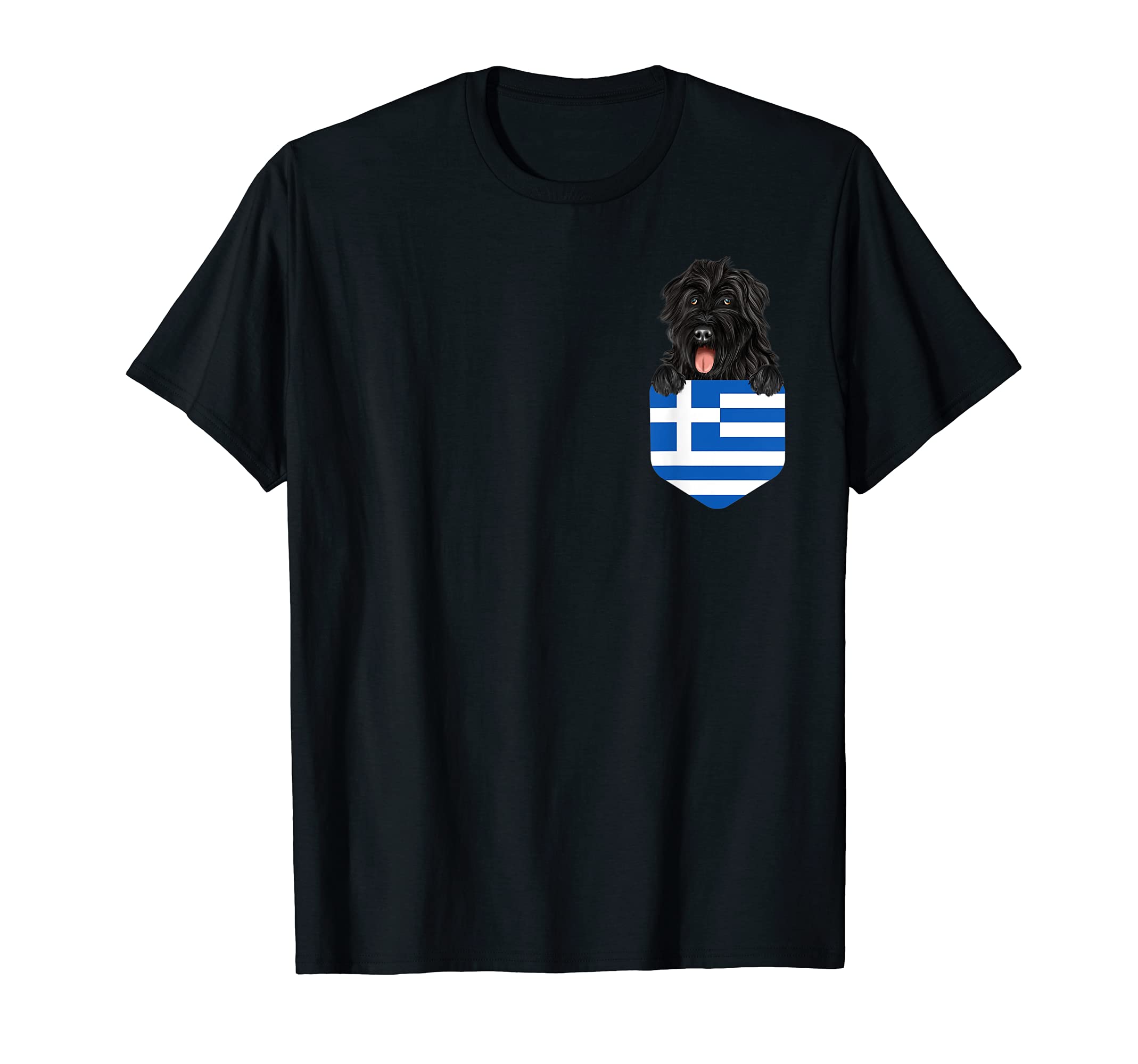 Greece Flag Bouvier des Flandres Dog In Pocket T-Shirt