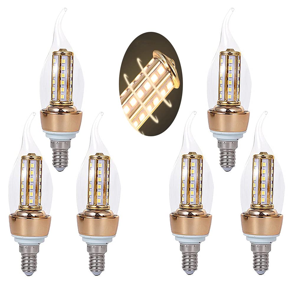 ZYUJIA E14 8W Candle Bulbs 800LM(Equivalent to 80W Halogen Lamp) 40Pcs SMD2835 LED Light Bulb,Not Dimmable Cool White 6000K Edison Small Screw C35 Bulbs,Pack of 6