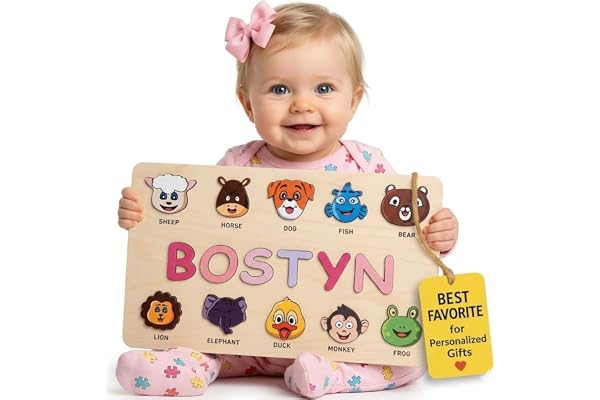 First Birthday Gifts for Girl, Personalized Baby Gifts, Wooden Puzzles for Toddlers 1-3, Animal Toys for Toddlers 1-3, Customized Baby Gift, 1-2 Year Old Toys