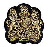 Gold Lace Lion Unicorn Royal Crown Crest Coat of arms DIY Applique Embroidered Sew Iron on Patch COA-003