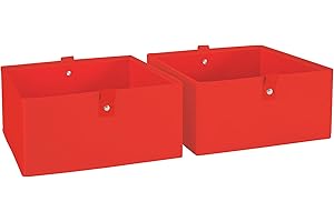 RiverRidge Kids 2pc Folding Storage Bins Set - 10.5” Bin Organizers with Handles - Red Closet Organizers and Storage for Toys, Games, Shoes - Foldable Cube Storage Organizer Bins for Playroom, Nursery
