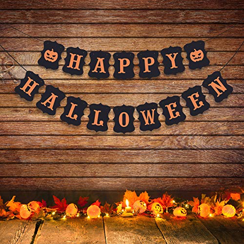 image for ERKOON Happy Halloween Banner Bunting with Pumpkin Sign for Halloween 
