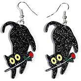 Kawaii Halloween Black Cat Earring for Women Lightweight Black Cats Dangle Earrings
