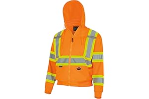 Pioneer Hi Vis Safety Hoodie - Zip-Up Style With Reflective Tape - Detachable Hood