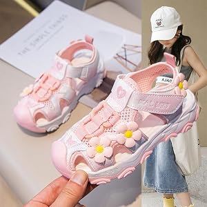 Sandals for Girls Summer Outdoor Athletic Sport Sandals Hiking Beach Casual Closed Toe Adjustable for Walking Shoes Toddler/L