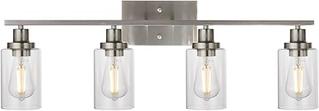 Amazon Com Melucee Bathroom Light Fixtures Brushed Nickel 4 Heads Modern Vanity Lights Wall Sconce With Clear Glass Shade For Hallway Kitchen Bedroom Living Room Home Improvement