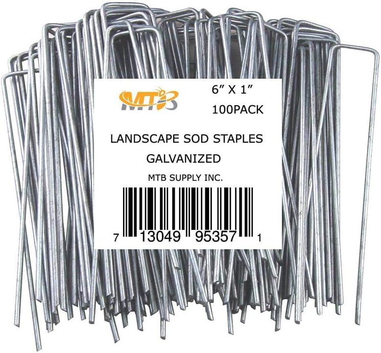 MTB 100 Pack 6x1 inch 11GA(0.12inch) Sod Staples Garden Pins Netting Stakes Ground Spikes Landscape Cover Pegs Anti-Rust Galvanized