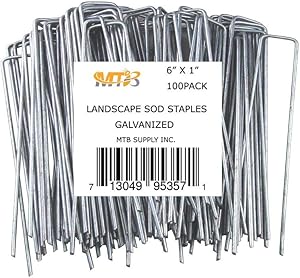 MTB 100 Pack 6x1 inch 11GA(0.12inch) Sod Staples Garden Pins Netting Stakes Ground Spikes Landscape Cover Pegs Anti-Rust Galvanized