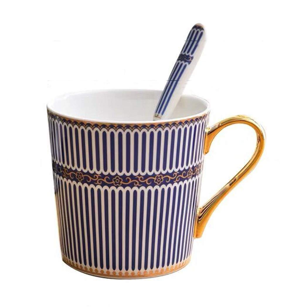 YBK Tech Bone China Porcelain Tea Cup Coffee Mug for Home Kitchen Office - Stripe Patterns (Blue)