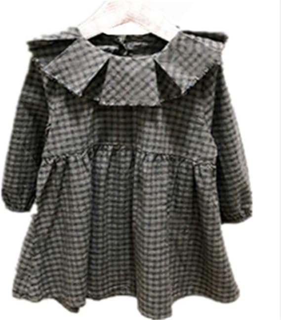 Amazon Elfin Park ワンピース 子供服 ロングドレス 長袖 開襟 チェック柄 膝丈 女の子 ハスの葉 ガールズ フレアスカート 普段着 ゆったり カジュアル ワンピース チュニック 通販