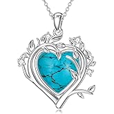 PYTALI Sterling Silver Women's Heart Shape Turquoise Moissanite Pendant Necklace Branch Necklace Pendant for Women Jewelry Birthday Gift Thanksgiving Christmas