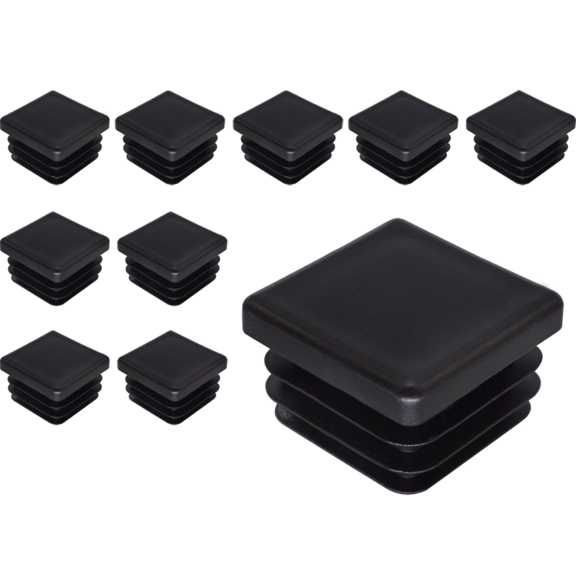 SKIR'CO (10 pcs) Square Plastic Plugs 25 x 25 mm, Mat Tube End Caps, Square Tube Inserts, Fence Post Plugs, Black RAL 9005