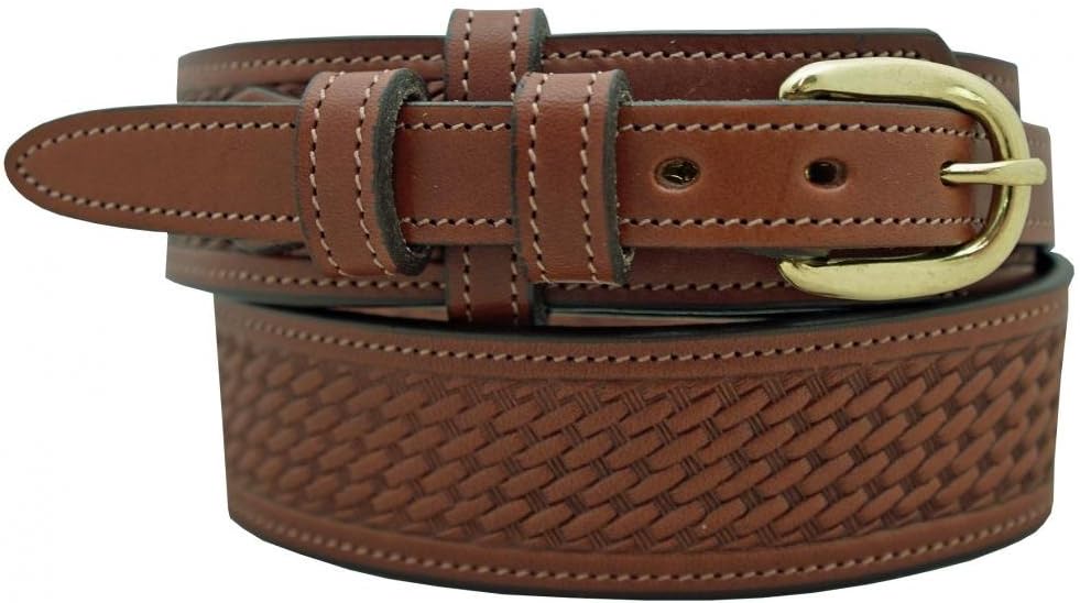 Men's Ranger Belt 1 1/2" English Bridle Leather Basketweave Embossed