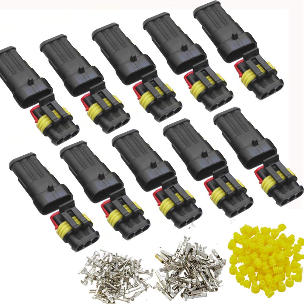 DONJON 3 pin connector kit,car way Waterproof Connector, 10 Kits Auto Electrical Connectors Series Terminals for Car, Truck, Boat