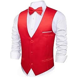 Barry.Wang Mens Red Formal Suit Vest V-neck Regular