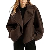 utcoco Women Cropped Thicken Wool Coats Oversized Short Jackets Notched Lapel Pea Coat Trench Overcoats with Pockets