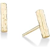Miabella 925 Sterling Silver or 18K Gold Plated Hammered Minimalist Flat Bar Dainty Stud Earrings for Women Made in Italy