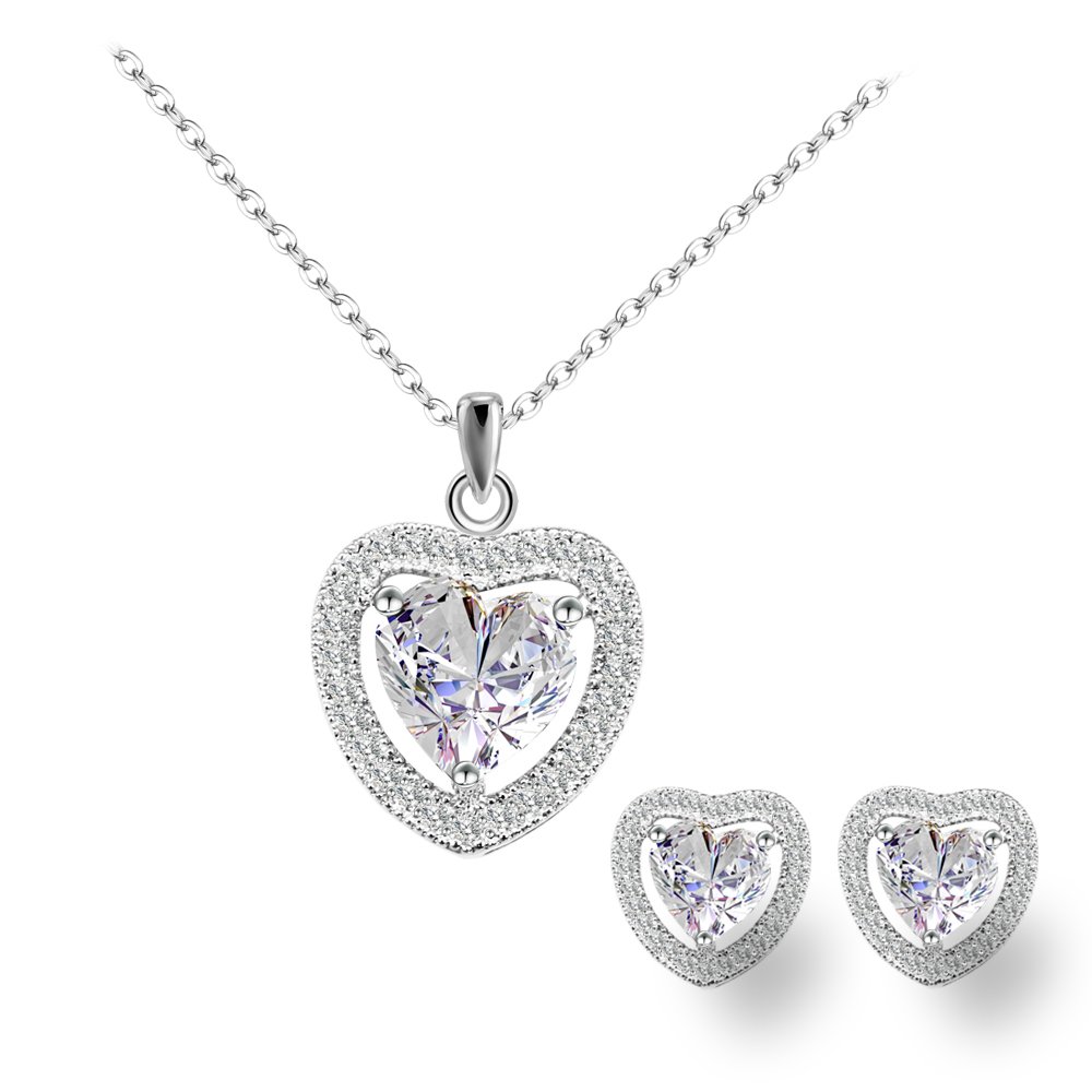 BiBeary Women Elegant Wedding Heart Love Necklace Earrings Stud Jewellery Sets for Women