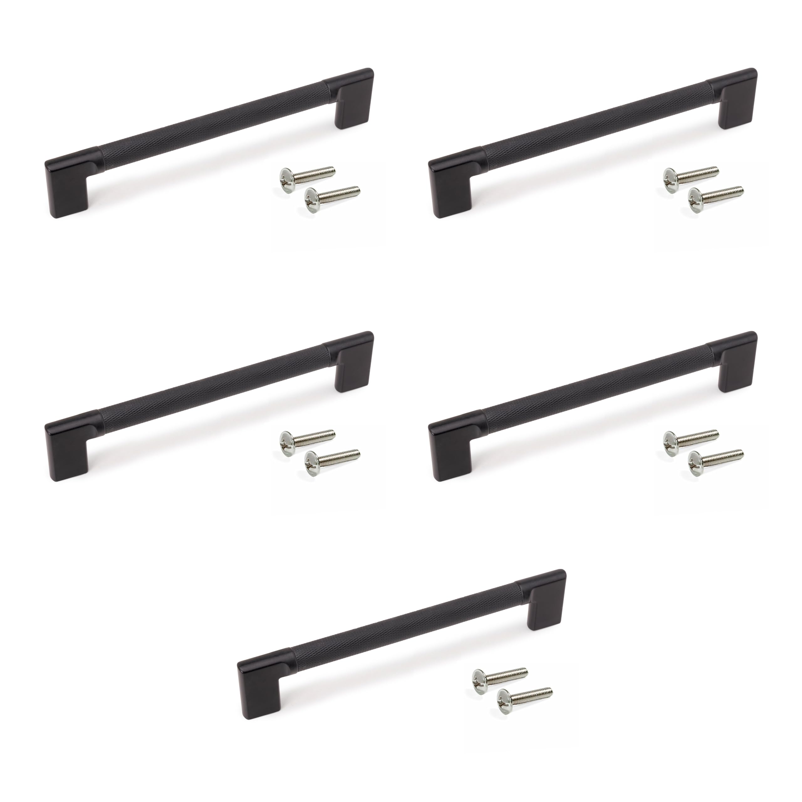 Emuca - Lot of 5 Furniture Handles, L221mm, 192mm Interaxis, Aluminium, Black Painted